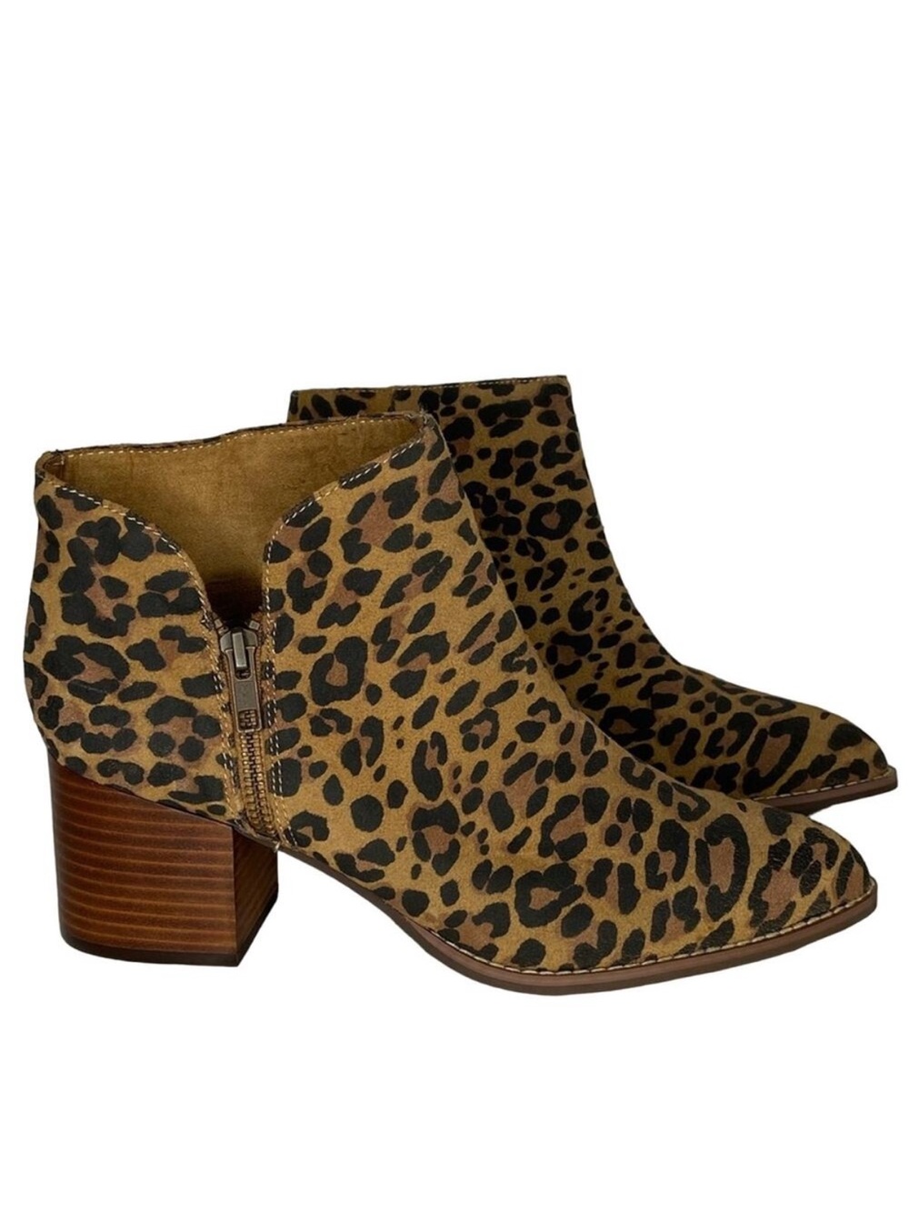 New Seychelles Leopard Print Ankle Boots Brown Black Heeled Bootie Size 8.5